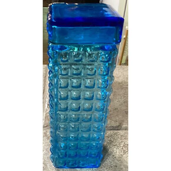 IKEA? Hobnail Blue Glass Canister storage jar ~ 10" - Picture 5 of 7